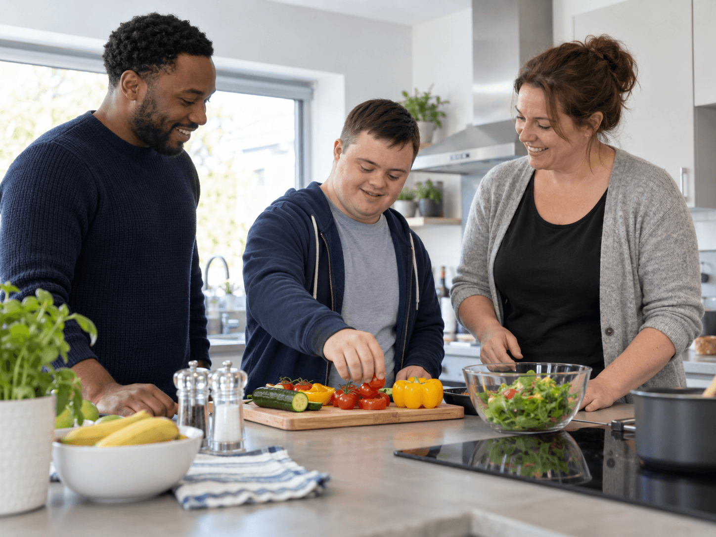 A person preparing a healthy meal with support in their home
